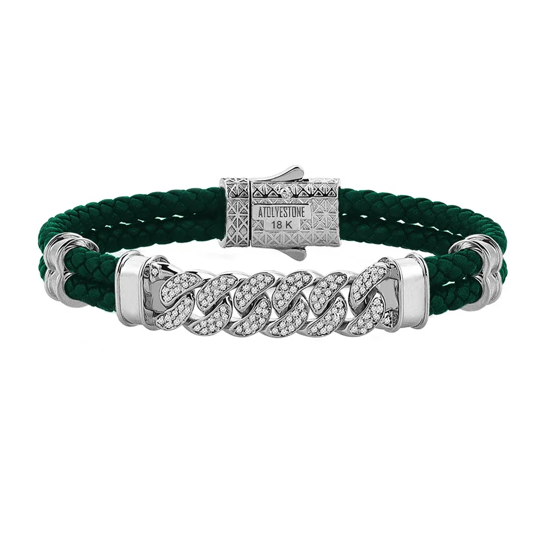 Cuban Links Leather Bracelet - Solid White Gold - Image 9