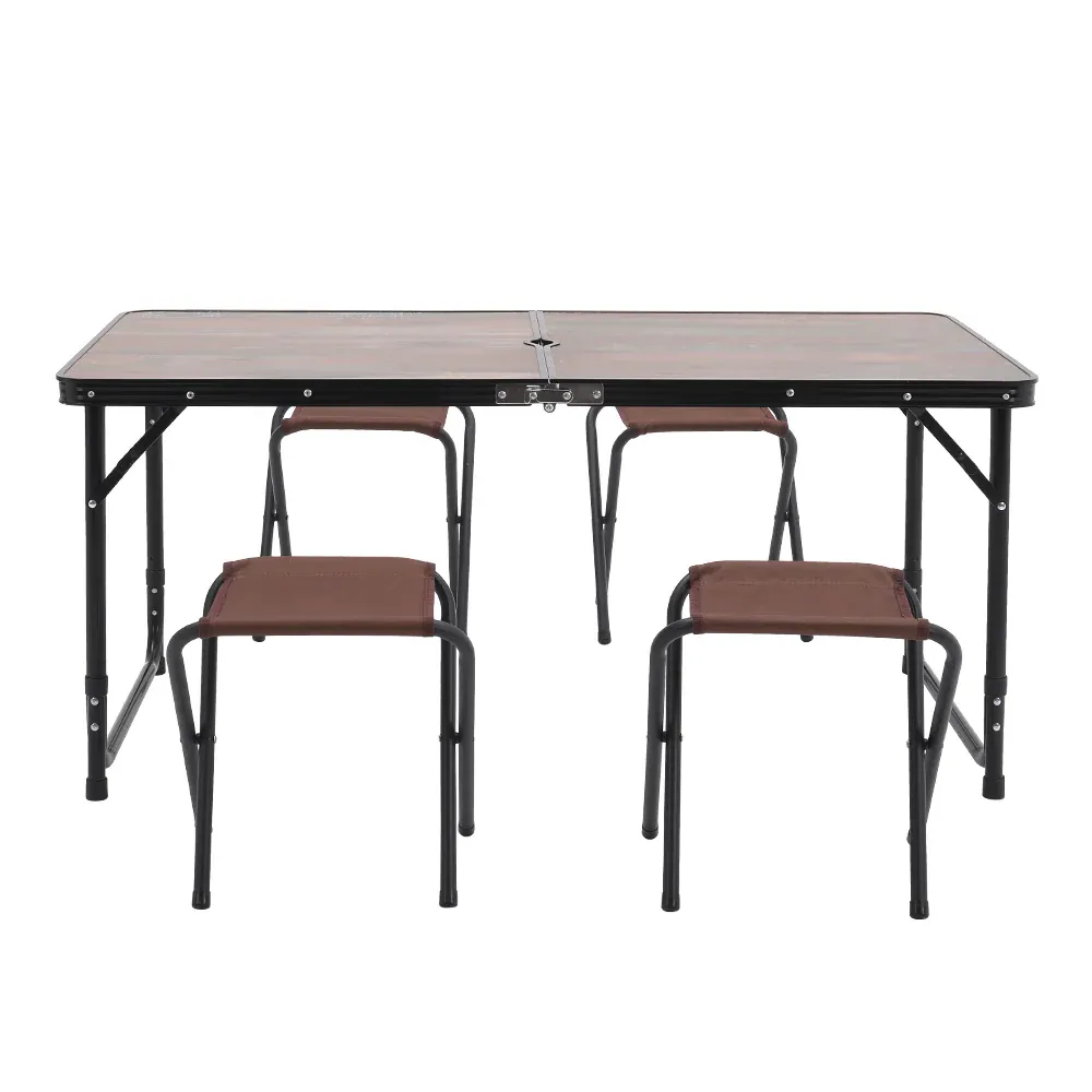 Brown Foldable Outdoor Camping Dining Set with 4 Stools - Image 2